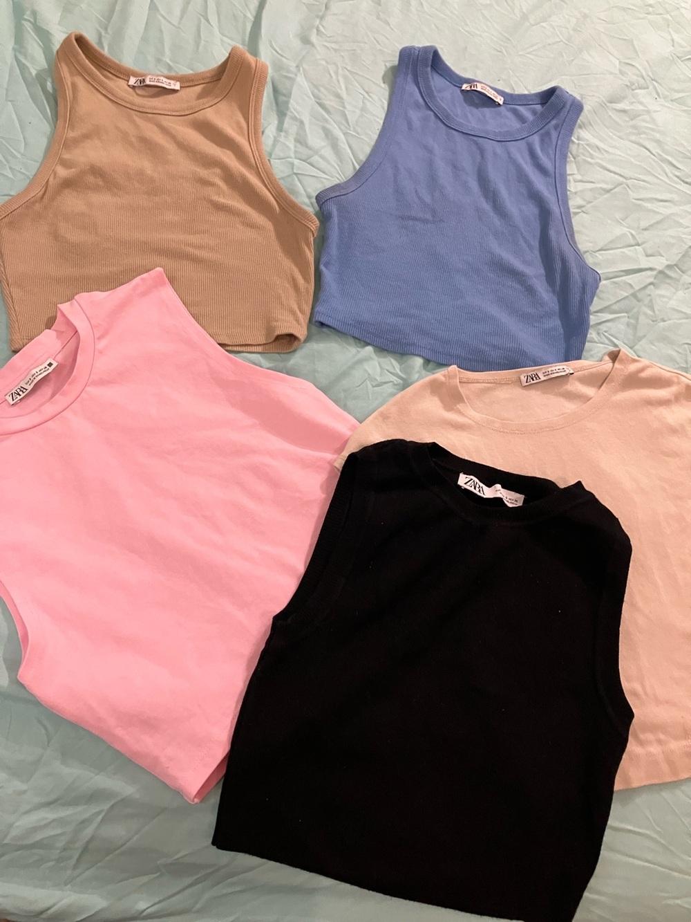 Zara Crop Tank Tops - Black, Pink, Blue, Beige, Tan bundle